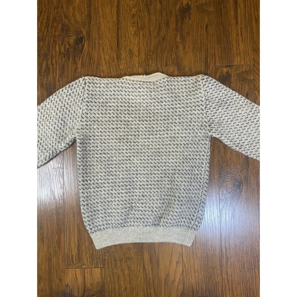 Nordstrom Vintage Wool Sweater Mens Large Birdseye Knit Crewneck Oatmeal Navy